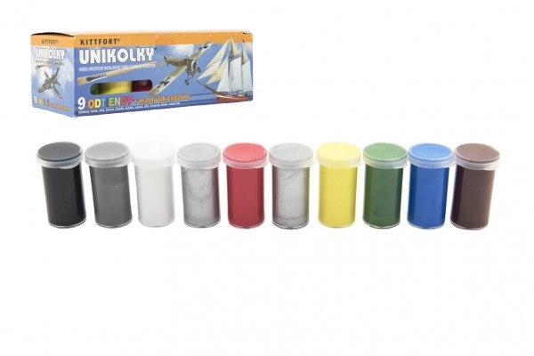 Levně Teddies Unikolky modelářské barvy sada 9 barev + matný lak zdarma v krabičce
