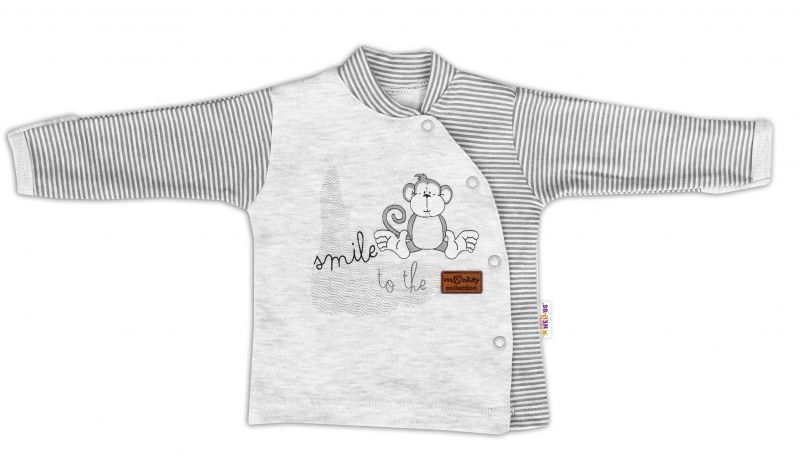 Levně Baby Nellys Bavlněná košilka Monkey zapínání bokem - sv. šedý melírek Velikost koj. oblečení: 62 (2-3m)