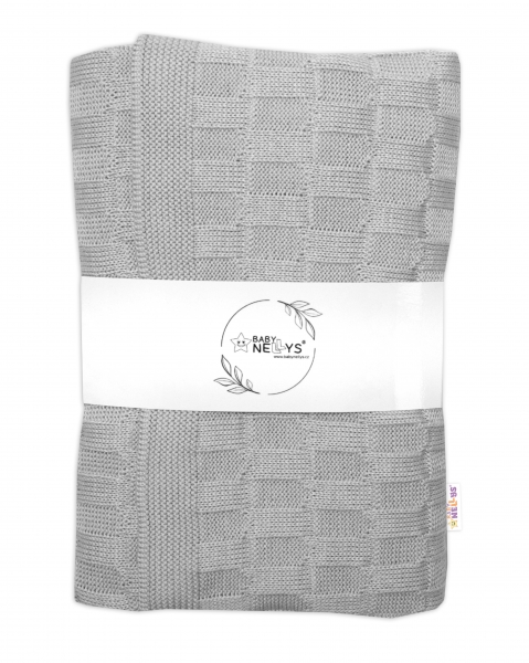 Levně Baby Nellys Luxusní bavlněná pletená deka, dečka CUBE, 80 x 100 cm - šedá