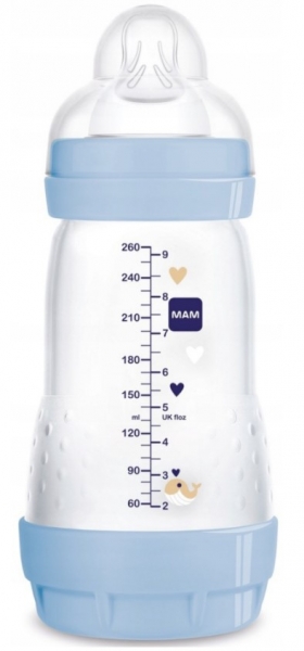 Levně Antikoliková lahvička MAM Perfect Start, Zvířátka, 260 ml, modrá
