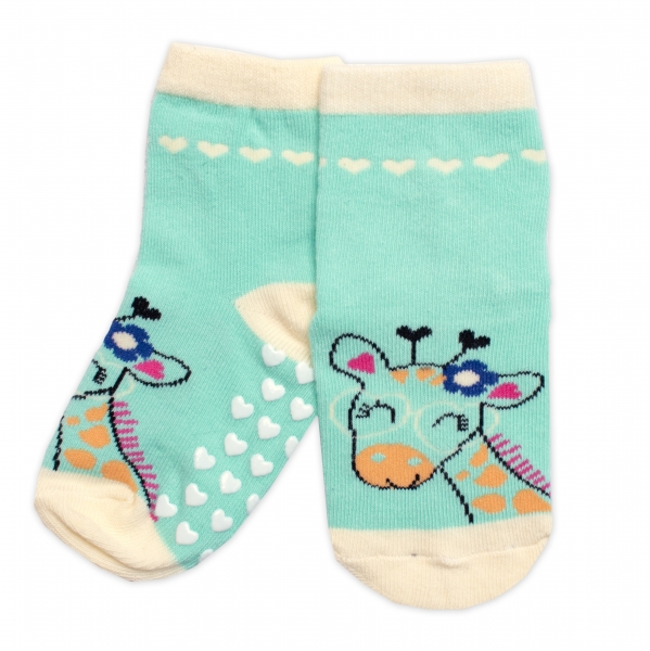 Levně BN Dětské ponožky s ABS Žirafa - mátové Velikost koj. oblečení: 27-30