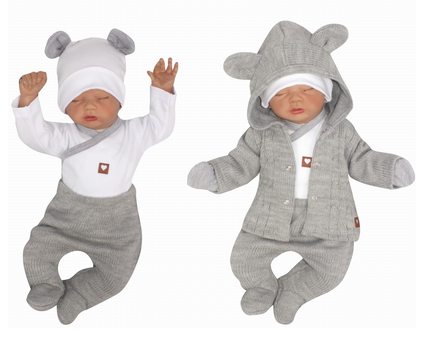 Levně Z&Z Z&amp;Z 5-dílná kojenecká soupravička pletená do porodnice - šedá, bílá Velikost koj. oblečení: 68 (3-6m)