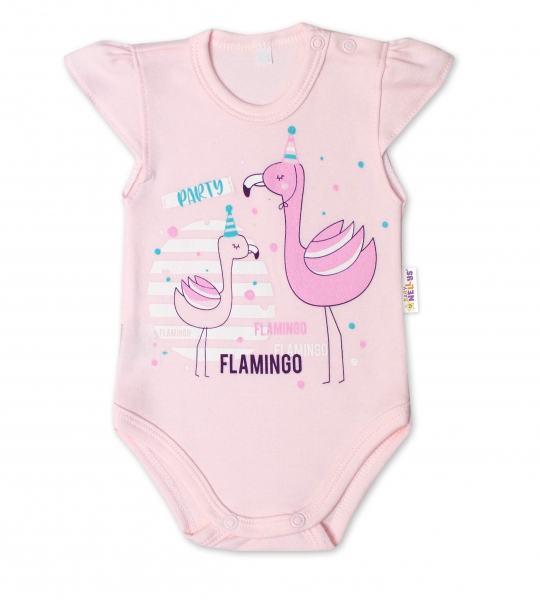 Levně Baby Nellys Bavlněné kojenecké body, kr. rukáv, Flamingo - sv. růžové Velikost koj. oblečení: 74 (6-9m)