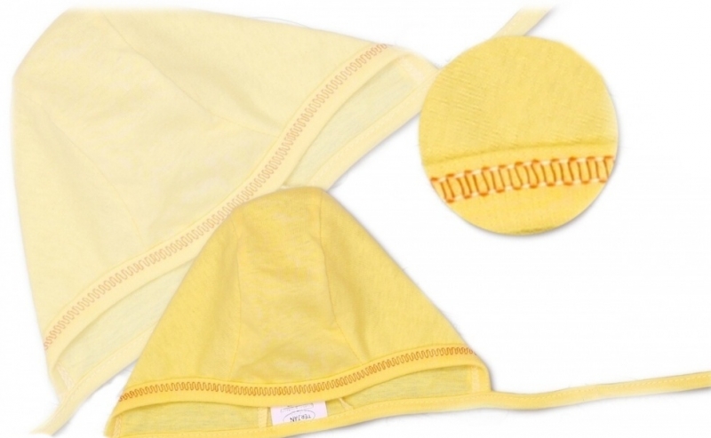 Levně TERJAN Novorozenecká čepička na zavazování - žlutá/krémová Velikost koj. oblečení: 62 (2-3m)