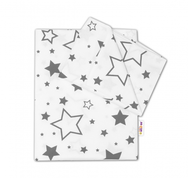 Levně Baby Nellys 2-dílné bavlněné povlečení - Šedé hvězdy a hvězdičky - bílý Velikost povlečení: 120x90