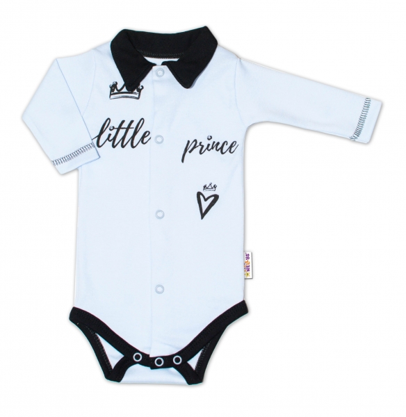 Levně Baby Nellys Body dlouhý rukáv s límečkem, modré Little Prince Velikost koj. oblečení: 56 (1-2m)