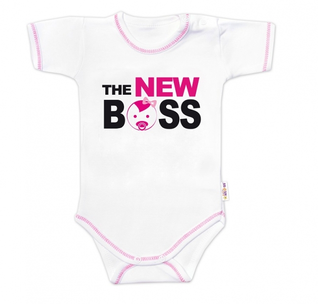 Levně Body krátký rukáv s vtipným textem Baby Nellys, The New Boss, holka Velikost koj. oblečení: 74 (6-9m)