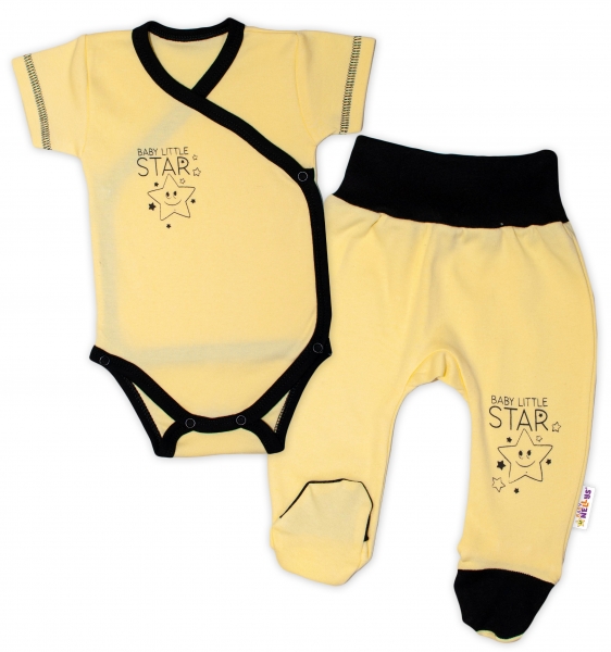 Levně Baby Nellys 2-dílná sada body kr. rukáv + polodupačky, žlutá - Baby Little Star Velikost koj. oblečení: 68 (3-6m)