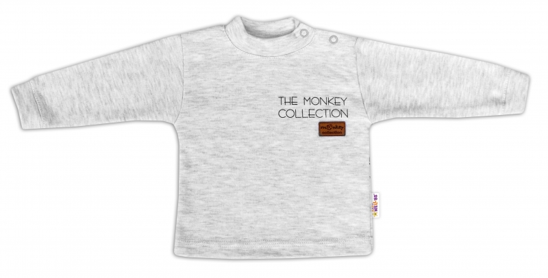 Levně Baby Nellys Bavlněné tričko dlouhý rukáv Monkey - sv. šedý melírek Velikost koj. oblečení: 80 (9-12m)