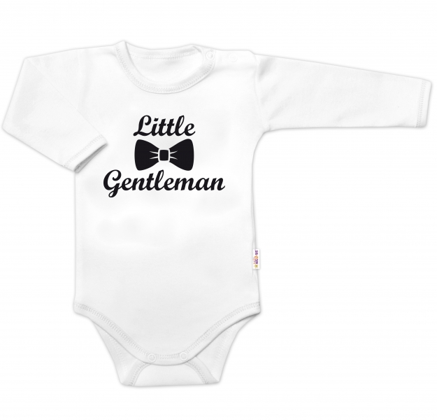 Levně Body dl. rukáv Little Gentleman, bavlna Baby Nellys, bílo/černé Velikost koj. oblečení: 56 (1-2m)