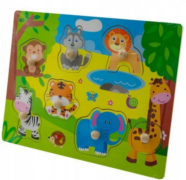 Levně TULIMI Dřevěné zábavné puzzle vkládací - Zoo malé, 30x22cm
