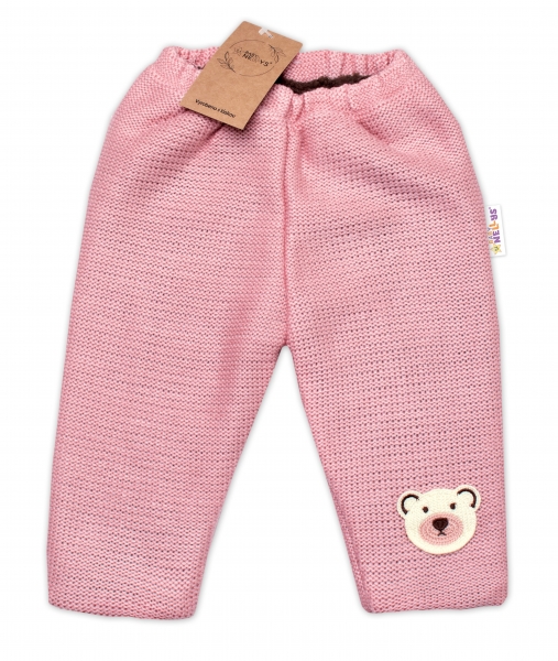 Levně Oteplené pletené kalhoty Teddy Bear, Baby Nellys, dvouvrstvé, růžové Velikost koj. oblečení: 68-74 (6-9m)
