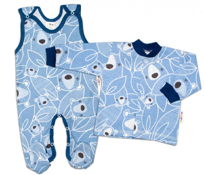 Baby Nellys  2-dílná sada, bavlněné dupačky s košilkou Medvídek, modrá Velikost koj. oblečení: 62 (2-3m)