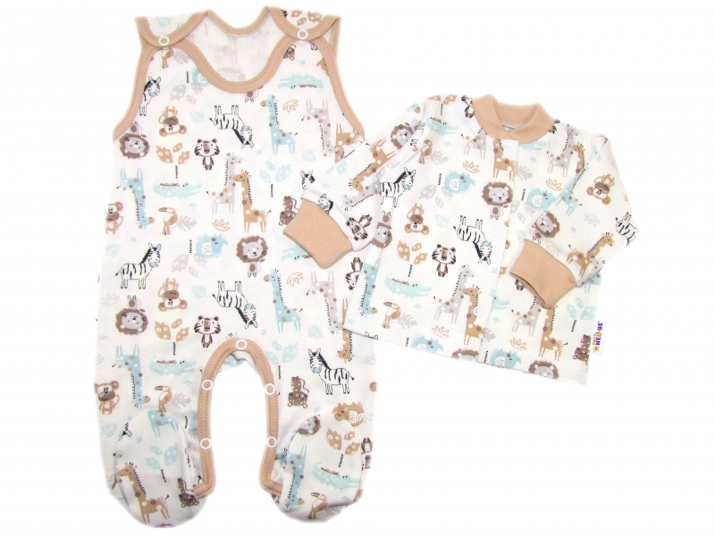 Baby Nellys  2-dílná sada, bavlněné dupačky s košilkou Safari cream Velikost koj. oblečení: 56 (1-2m)