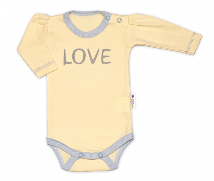 Levně Baby Nellys Body dlouhý rukáv Love - žluté Velikost koj. oblečení: 74 (6-9m)
