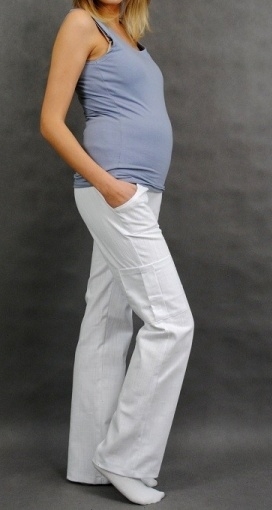 Levně Be MaaMaa Těhotenské kalhoty s boční kapsou - bílá Velikosti těh. moda: XL (42)