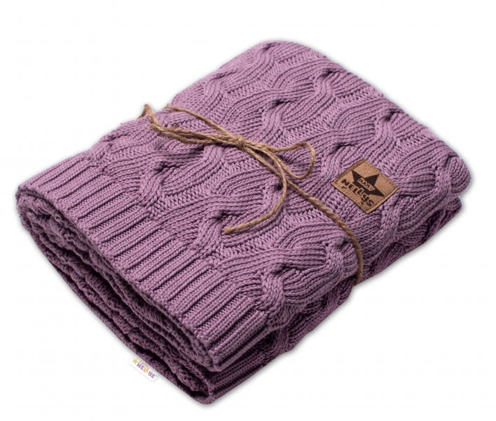 Levně Bambusová dětská pletená deka Baby Nellys, vzor pletený cop, 80 x100 cm, levandulová