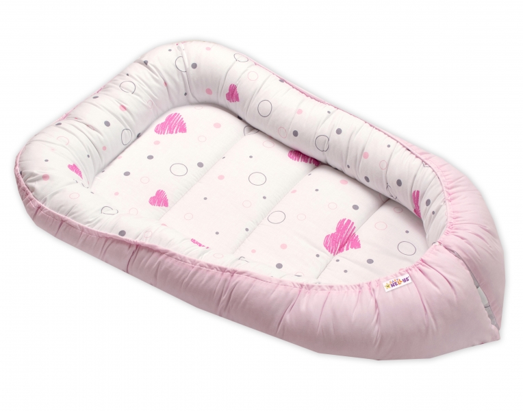 Levně Oboustranné hnízdečko bavlna, I love Girl Baby Nellys, 55 x 75 cm, růžová/bílá