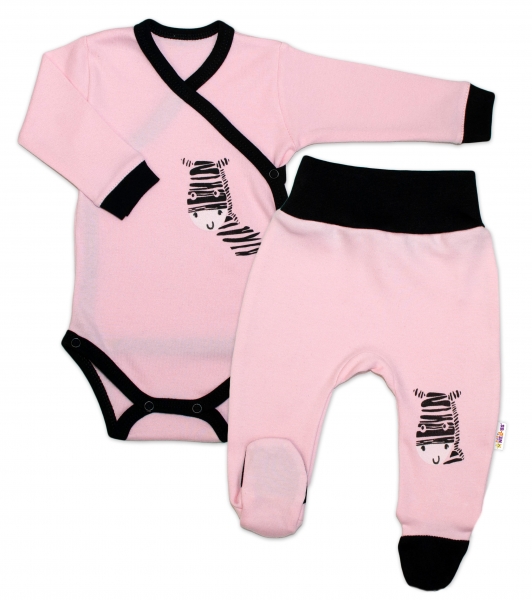 Baby Nellys 2-dílná sada body dl. rukáv + polodupačky, růžová - Zebra Velikost koj. oblečení: 74 (6-9m)