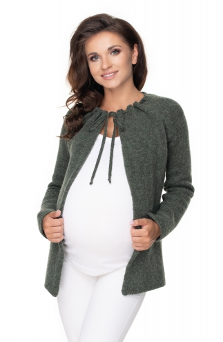 Levně Be MaaMaa Těhotenský svetřík, kardigan na zavazování, khaki Velikosti těh. moda: UNI