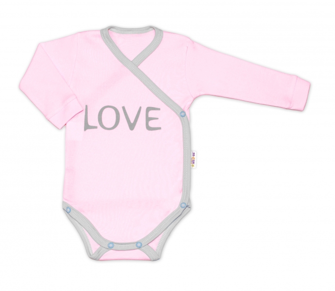 Levně Baby Nellys Body dlouhý rukáv Love - zapínání bokem, růžové Velikost koj. oblečení: 68 (3-6m)