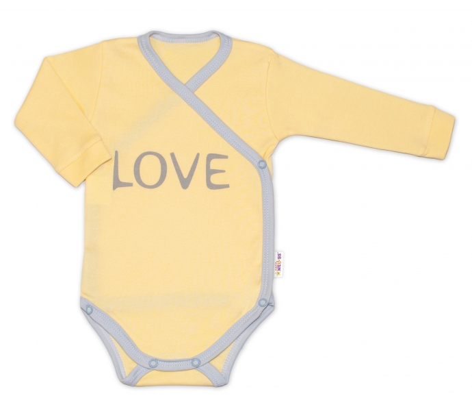 Levně Baby Nellys Body dlouhý rukáv Love - zapínání bokem, žluté Velikost koj. oblečení: 74 (6-9m)