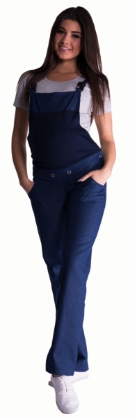 Levně Be MaaMaa Těhotenské kalhoty s láclem - tmavý jeans Velikosti těh. moda: L (40)