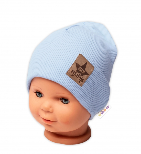 Levně Žebrovaná dvouvrstvá čepice s lemem - sv. modrá, Baby Nellys Velikost koj. oblečení: 68-74 (6-9m)