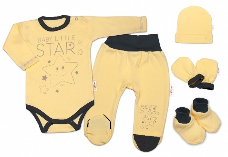 Levně Baby Nellys 5-ti dílná soupravička do porodnice Baby Little Star - žlutá Velikost koj. oblečení: 62 (2-3m)