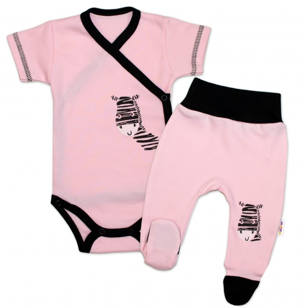 Baby Nellys 2-dílná sada body kr. rukáv + polodupačky, růžová - Zebra Velikost koj. oblečení: 62 (2-3m)