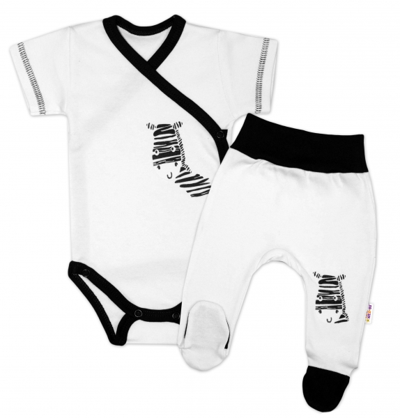 Baby Nellys 2-dílná sada body kr. rukáv + polodupačky, bílá - Zebra Velikost koj. oblečení: 68 (3-6m)