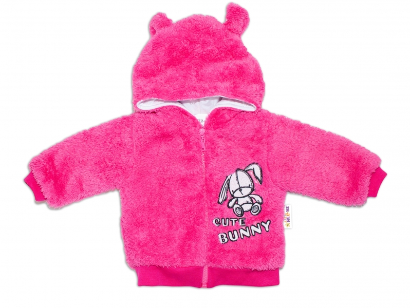 Levně Zimní kabátek chlupáčková bundička s kapucí Cute Bunny Baby Nellys - malinová Velikost koj. oblečení: 62 (2-3m)