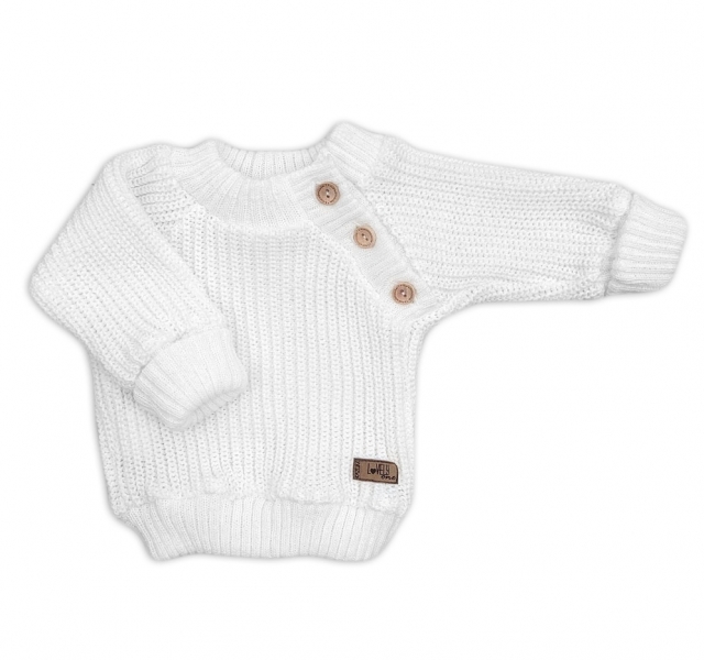 Levně Kazum Pletený svetřík pro miminko s knoflíčky Lovely, prodloužené náplety, bílý, 56/62 Velikost koj. oblečení: 56-62 (0-3m)