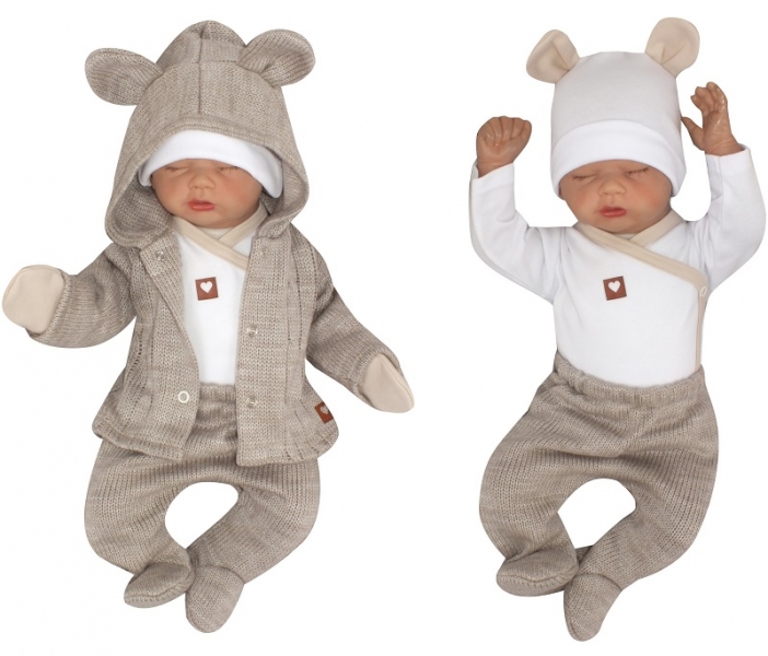 Levně Z&Z Z&amp;Z 5-dílná kojenecká soupravička pletená do porodnice - béžová, bílá Velikost koj. oblečení: 68 (3-6m)
