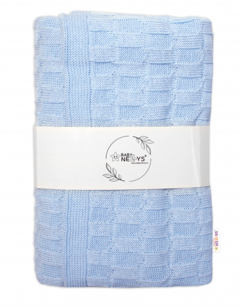 Levně Baby Nellys Luxusní bavlněná pletená deka, dečka CUBE, 80 x 100 cm - sv. modrá
