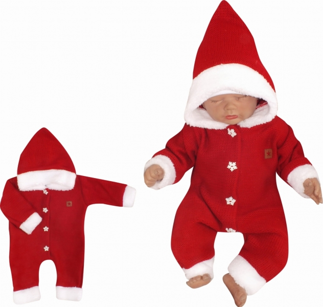 Levně Z&Z Z&amp;Z Dětský pletený overálek s kapucí Baby Santa, červený Velikost koj. oblečení: 62 (2-3m)