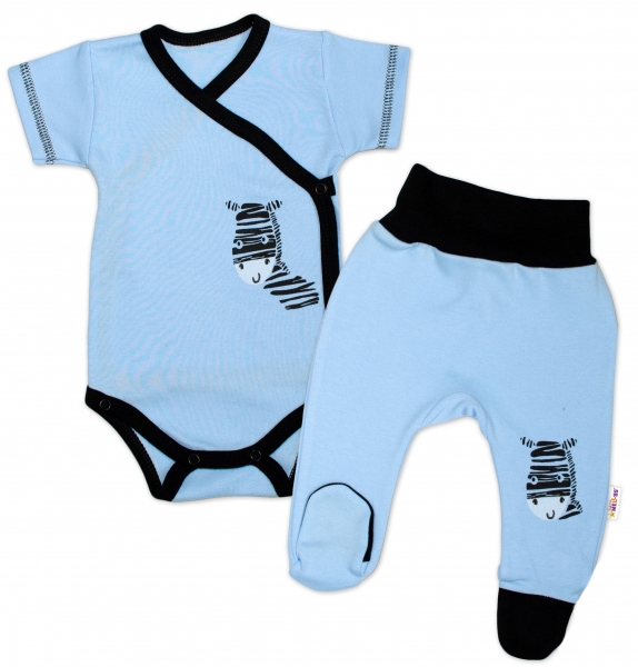 Levně Baby Nellys 2-dílná sada body kr. rukáv + polodupačky, modrá - Zebra Velikost koj. oblečení: 50 (0-1m)