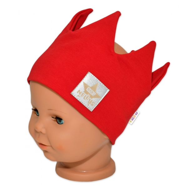 Levně Baby Nellys Hand Made Bavlněná čelenka - dvouvrstvá, Korunka - červená, 80/98 Velikost koj. oblečení: 80-98 (9-36m)