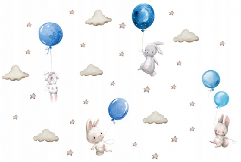 Levně Nálepky, dekorace na zeď Tulimi - Zajíc s balónky XXL, modrá