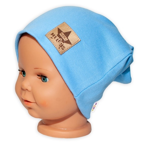Levně Baby Nellys Hand Made Dětská funkční čepice s dvojitým lemem - sv. modrá Velikost koj. oblečení: 98 (2-3r)