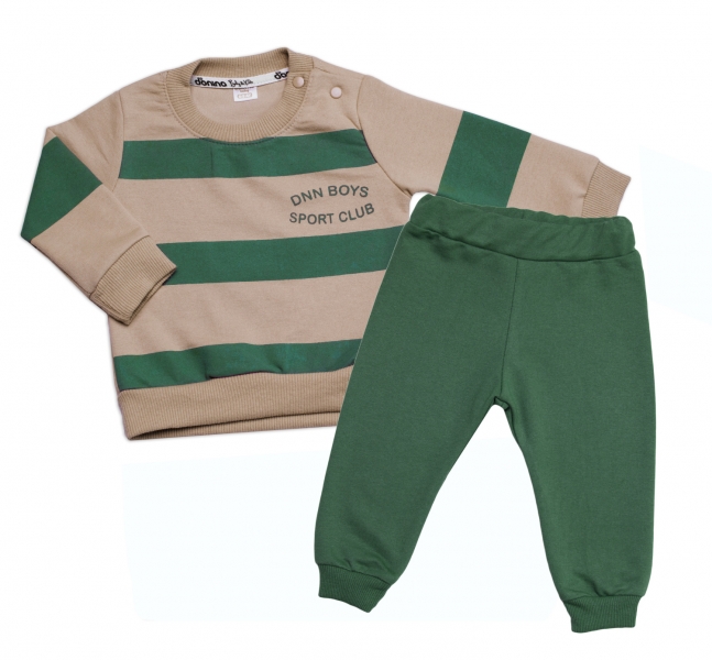 Levně Baby Little Star Tepláková souprava 2D, bavlna, proužek - zelená Velikost koj. oblečení: 80-86 (12-18m)
