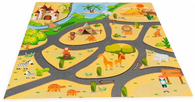 Levně Dětské pěnové puzzle 93,5x93,5cm, hrací deka, podložka na zem Safari, 9 dílů, ECO Toys