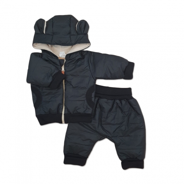 Levně Z&Z Stylová prošívaná bunda s kapucí + kalhoty - černá Velikost koj. oblečení: 56-62 (0-3m)