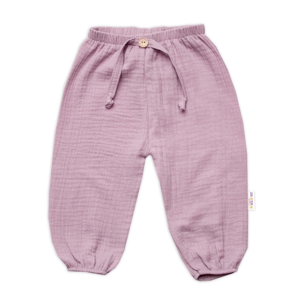 Levně Baby Nellys Mušelínové kalhoty Girl, Hand Made, pudrově růžové Velikost koj. oblečení: 86 (12-18m)