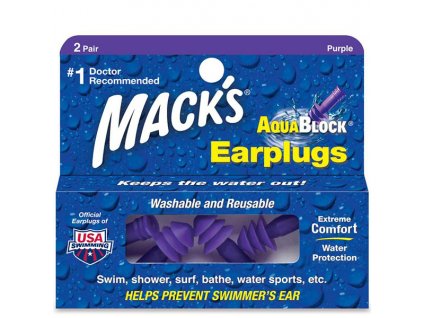 Mack's Aqua Block® 2 páry fialové špunty do uší na plavání