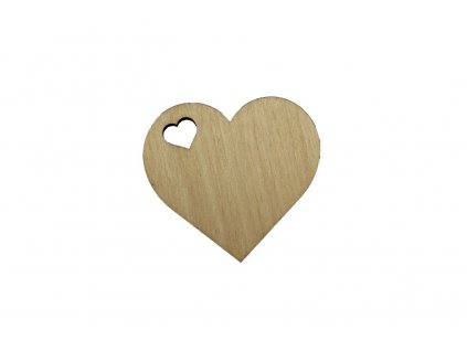Dřevěné srdíčko s vyřezaným srdcem 6 x 5,5 cm