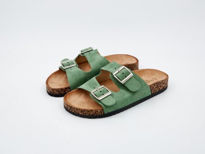 Pohled na pár Pantofle dámské ergonomické s korkovou podrážkou zelené Noemi