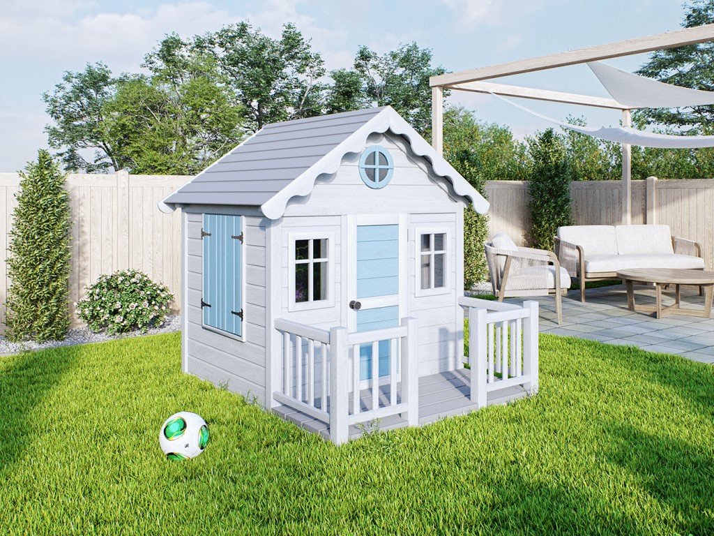 Originální a kvalitní dřevěný domeček pro děti s terasou na zahradu