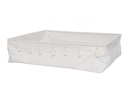 Bílý úložný box pod postel - se střapci