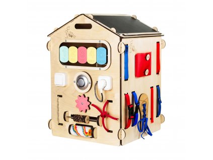Activity Board domeček je interaktivní hračka typu Montessori, která na dlouhou dobu zaujme zvídavou dětskou duši